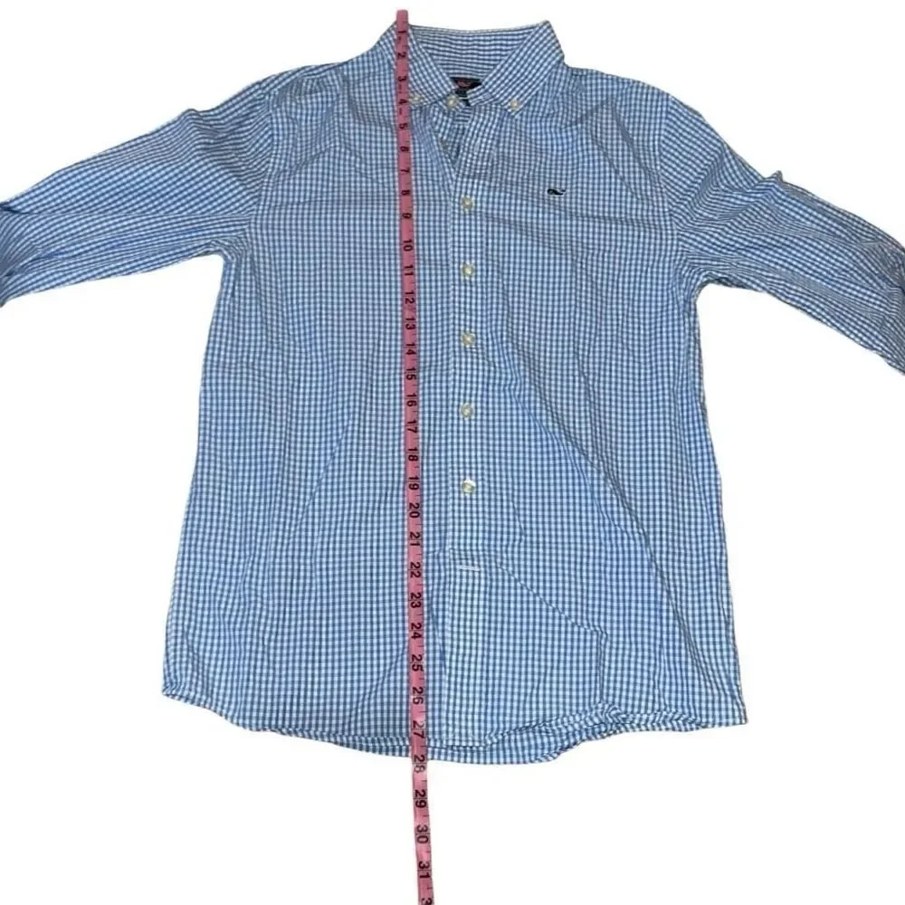 Vineyard Vines Boys Whale Shirt Long Sleeve Blue Gingham Button Up size Large 16